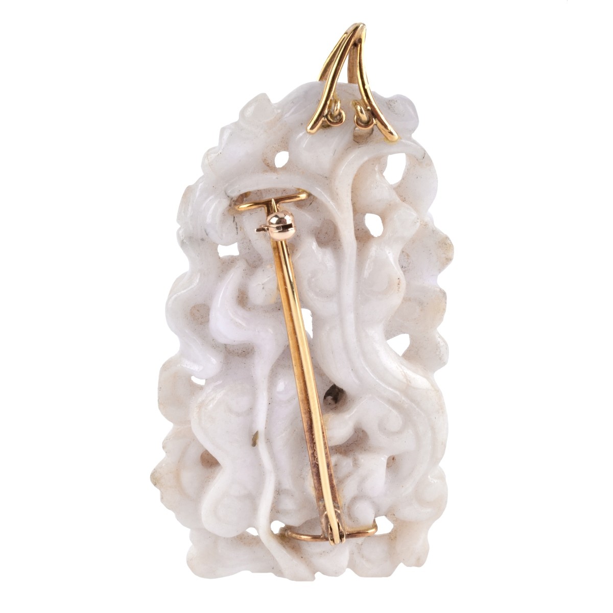 Chinese Carved White Jade and 14K Pendant