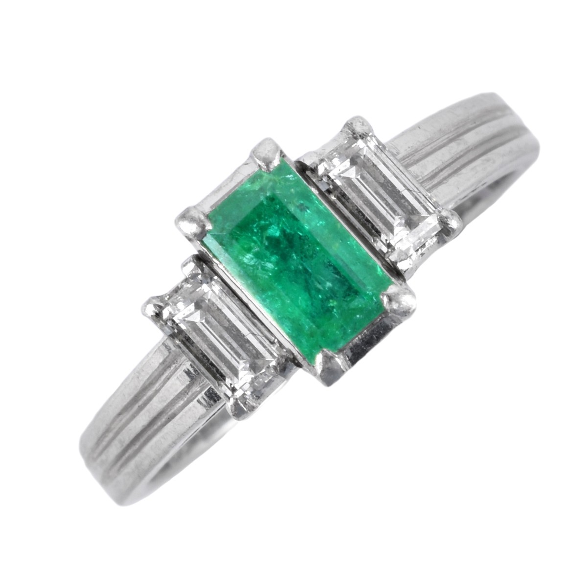 Emerald, Diamond and Platinum Ring