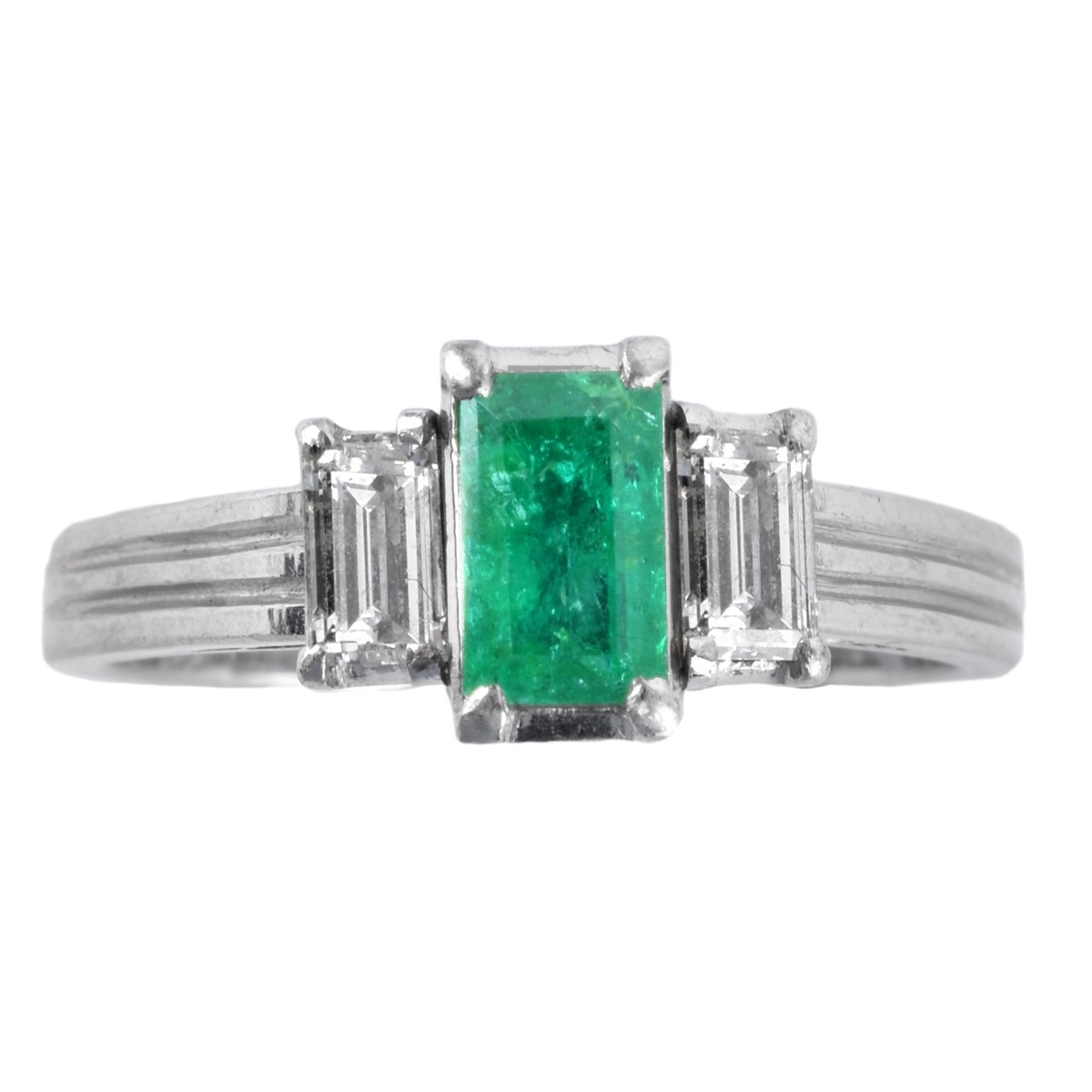 Emerald, Diamond and Platinum Ring