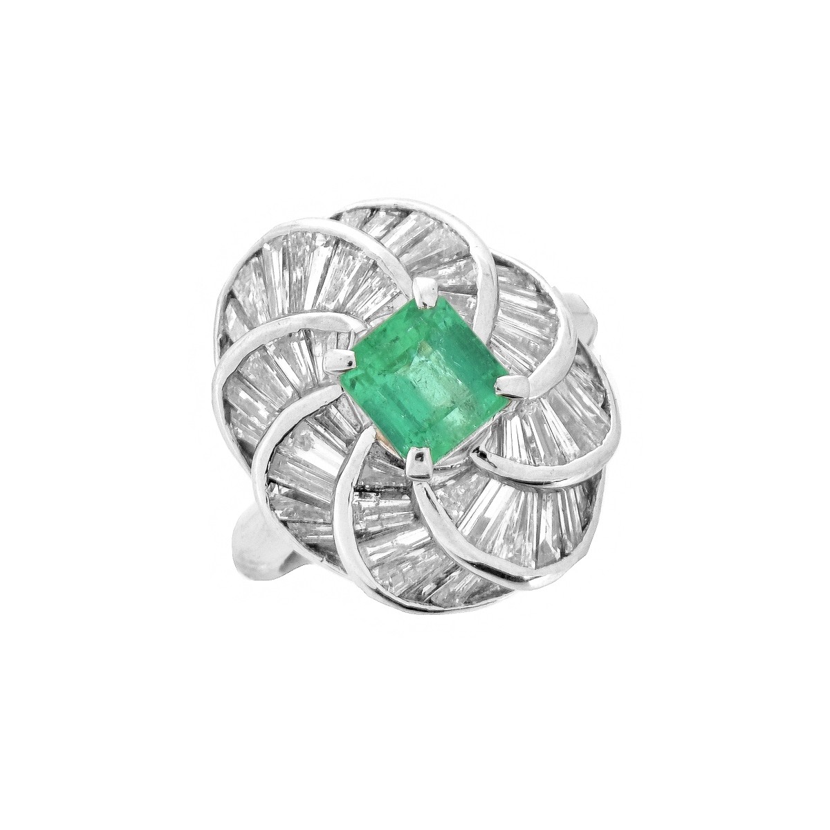 Emerald, Diamond and Platinum Ring