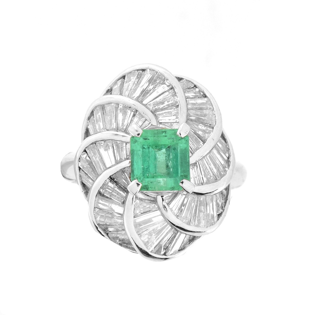 Emerald, Diamond and Platinum Ring