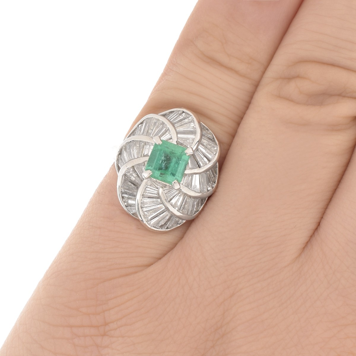 Emerald, Diamond and Platinum Ring