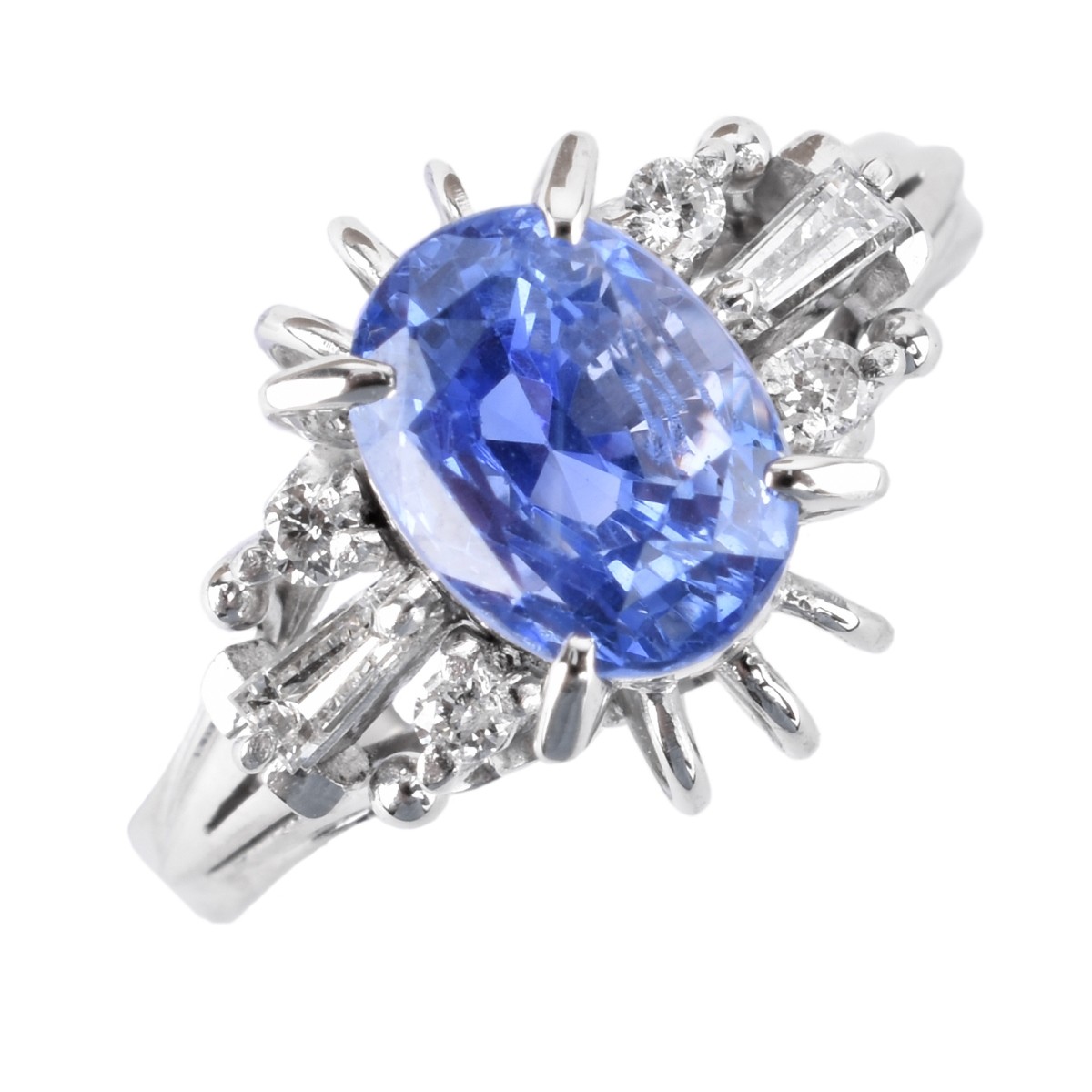 Sapphire, Diamond and Platinum Ring