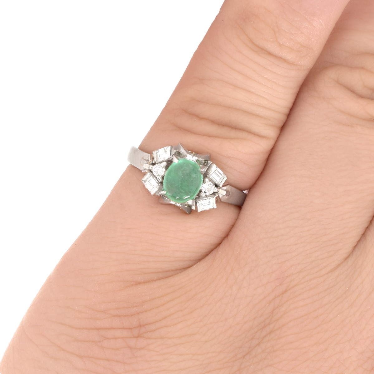 Emerald, Diamond and Platinum Ring