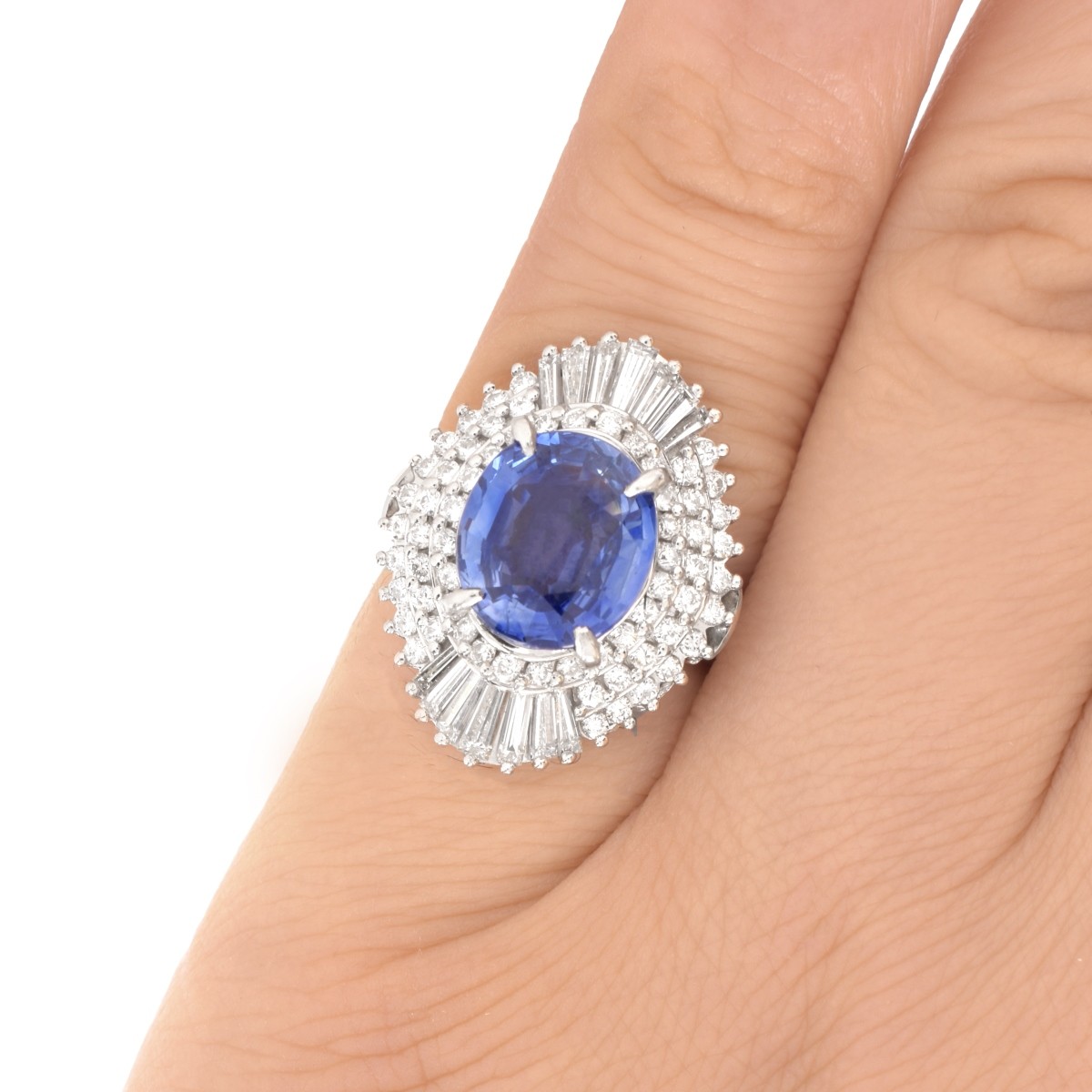 Sapphire, Diamond and Platinum Ring