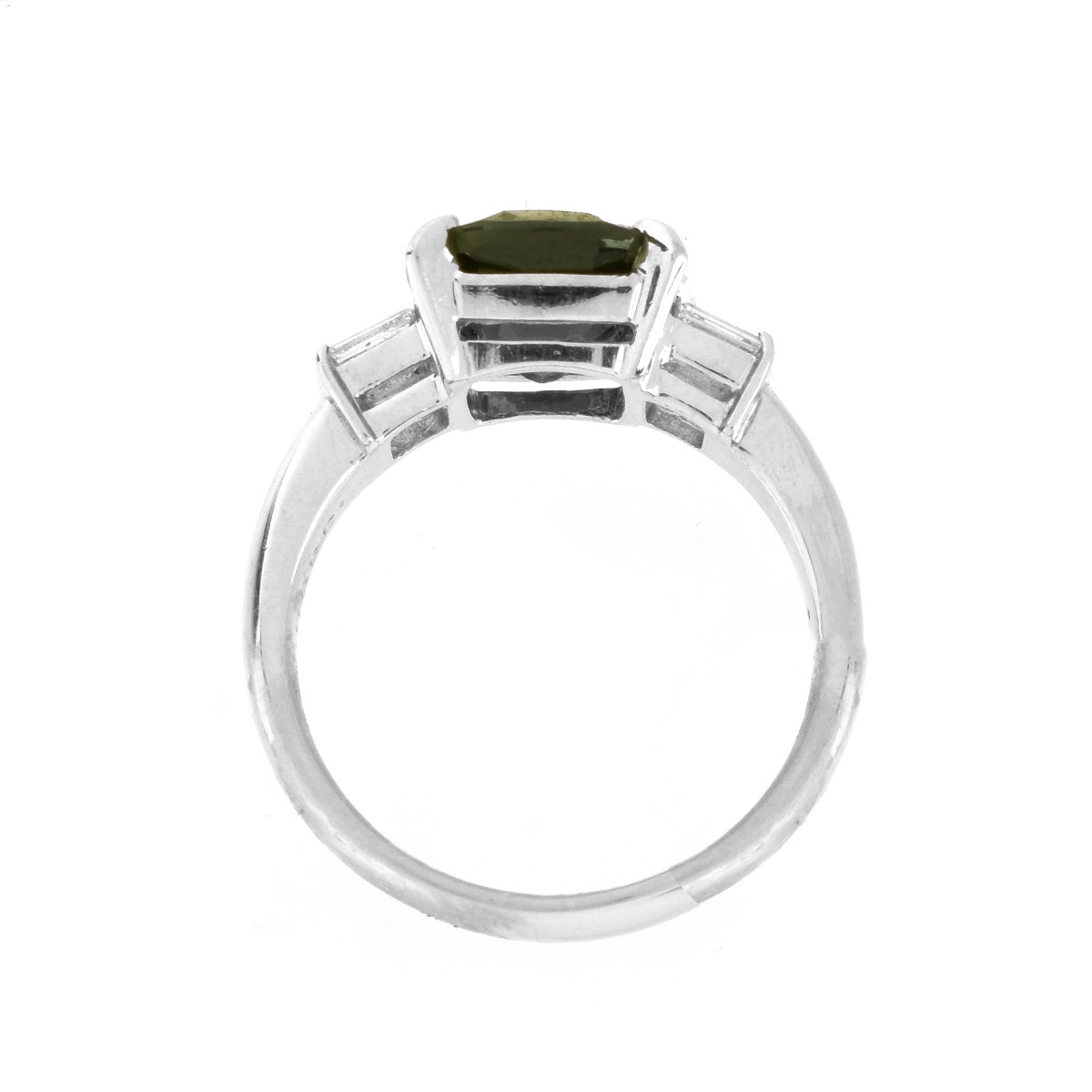 Green Sapphire, Diamond and Platinum Ring