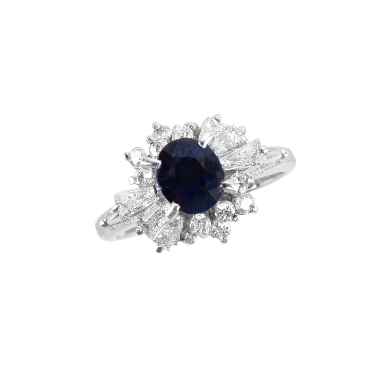 Sapphire, Diamond and Platinum Ring