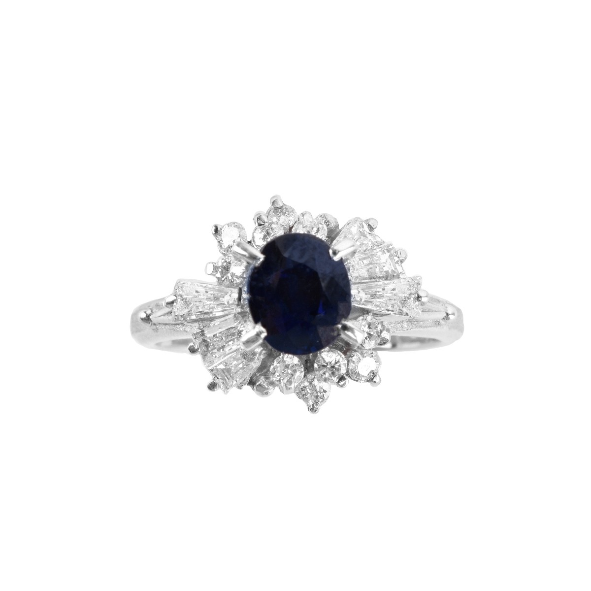 Sapphire, Diamond and Platinum Ring