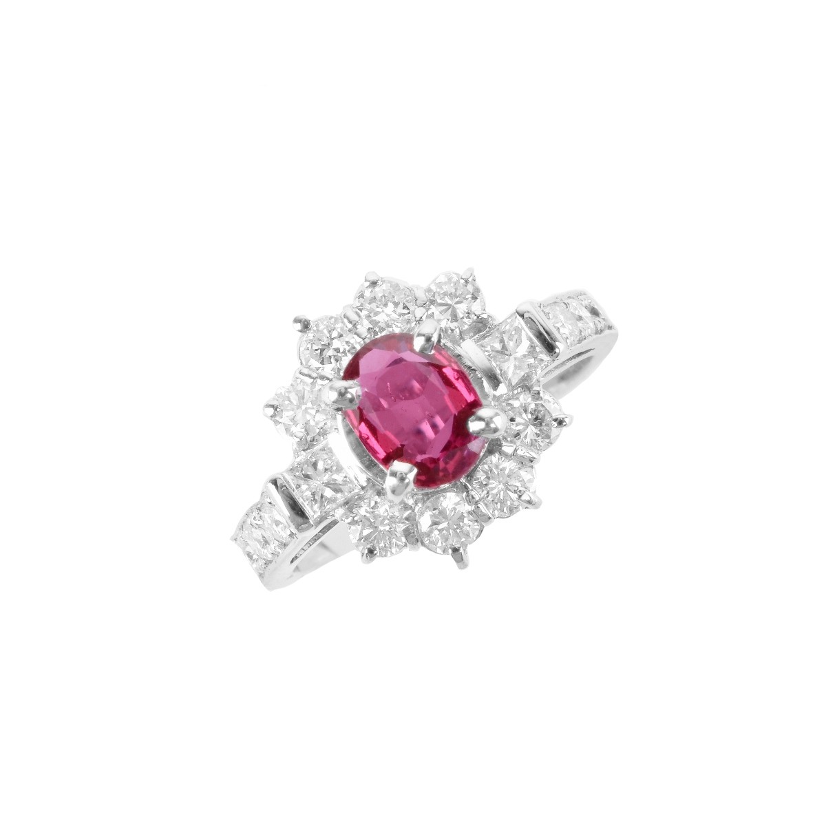 Ruby, Diamond and Platinum Ring