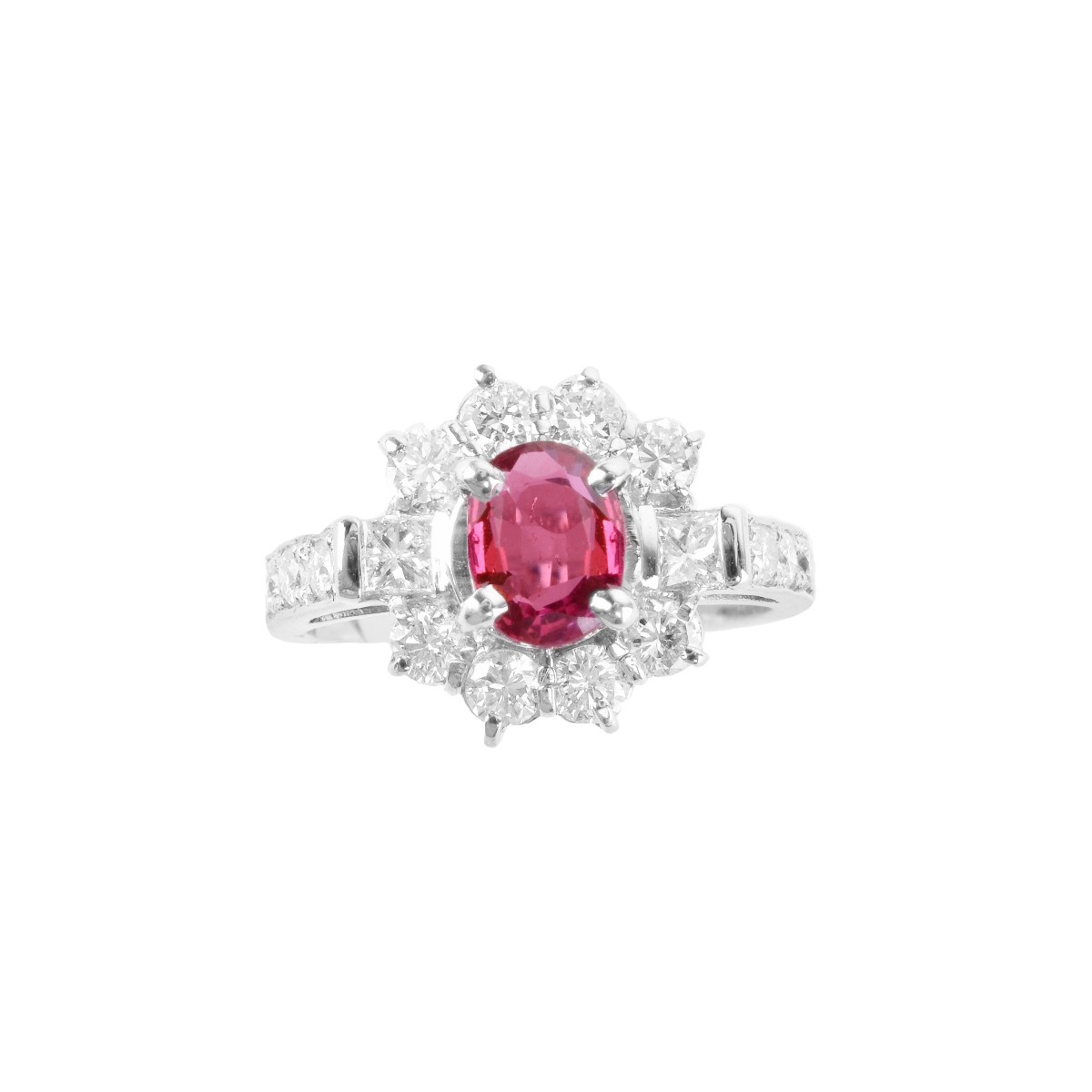 Ruby, Diamond and Platinum Ring