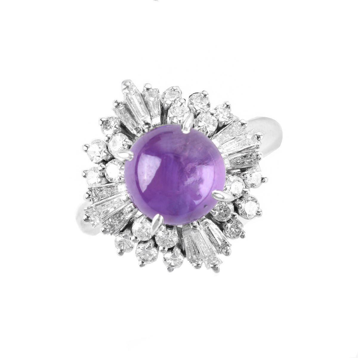 Purple Sapphire, Diamond and Platinum Ring