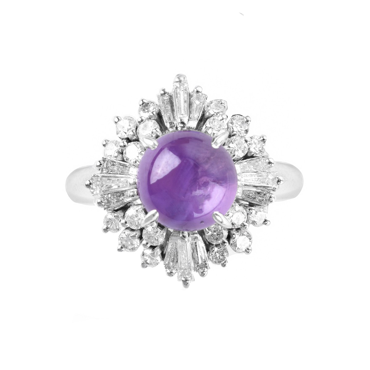 Purple Sapphire, Diamond and Platinum Ring