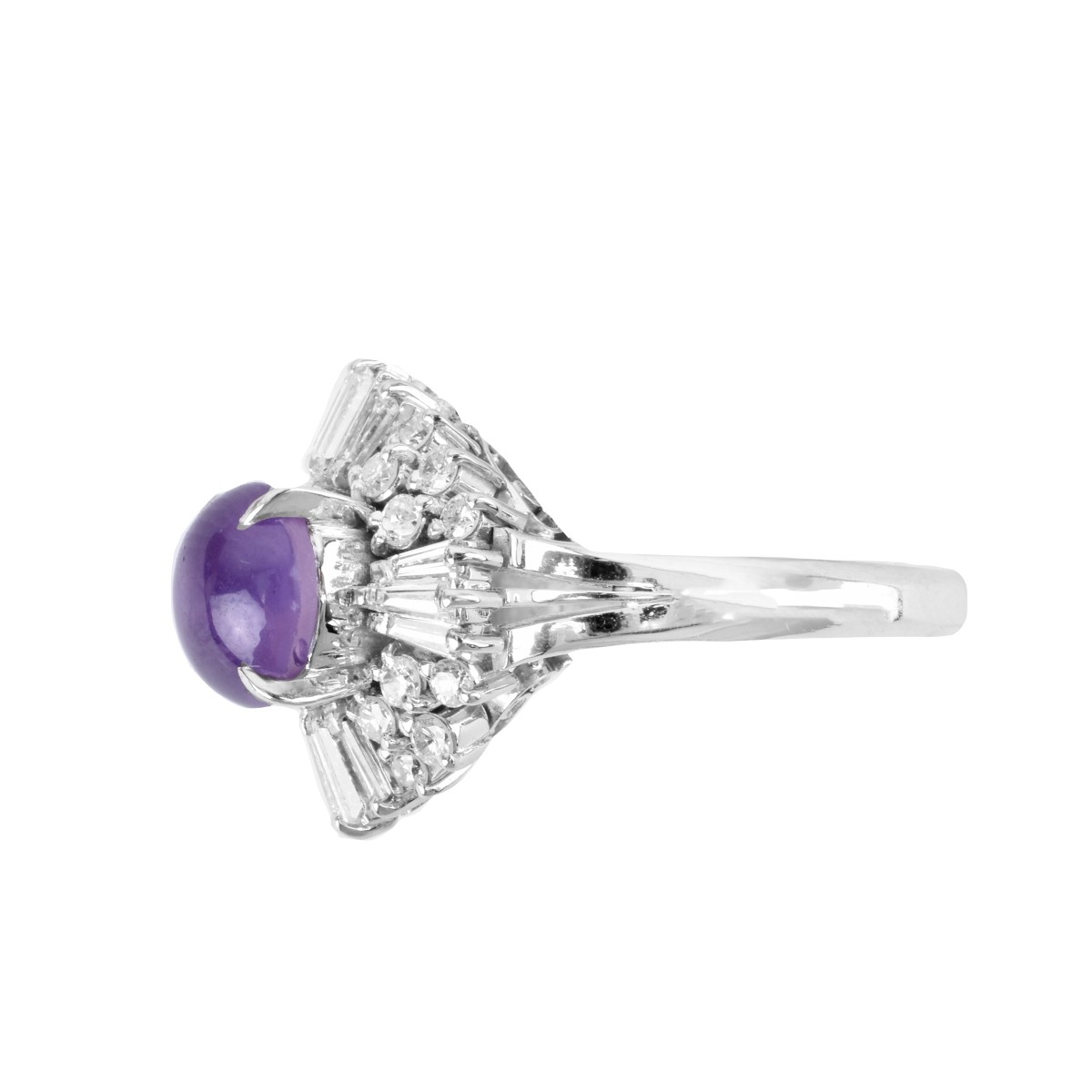 Purple Sapphire, Diamond and Platinum Ring