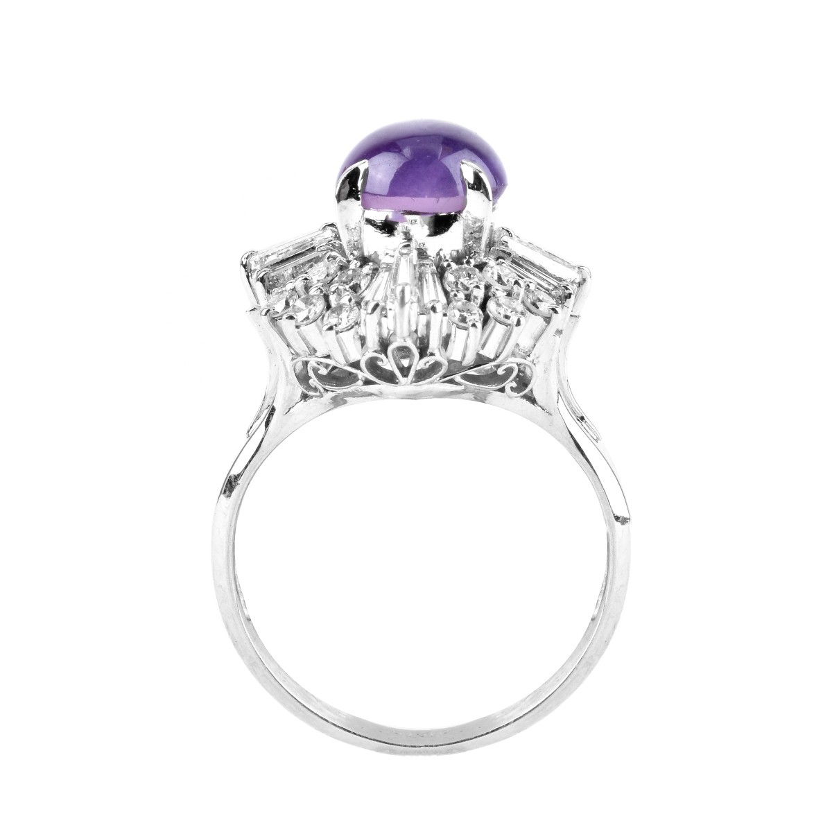 Purple Sapphire, Diamond and Platinum Ring