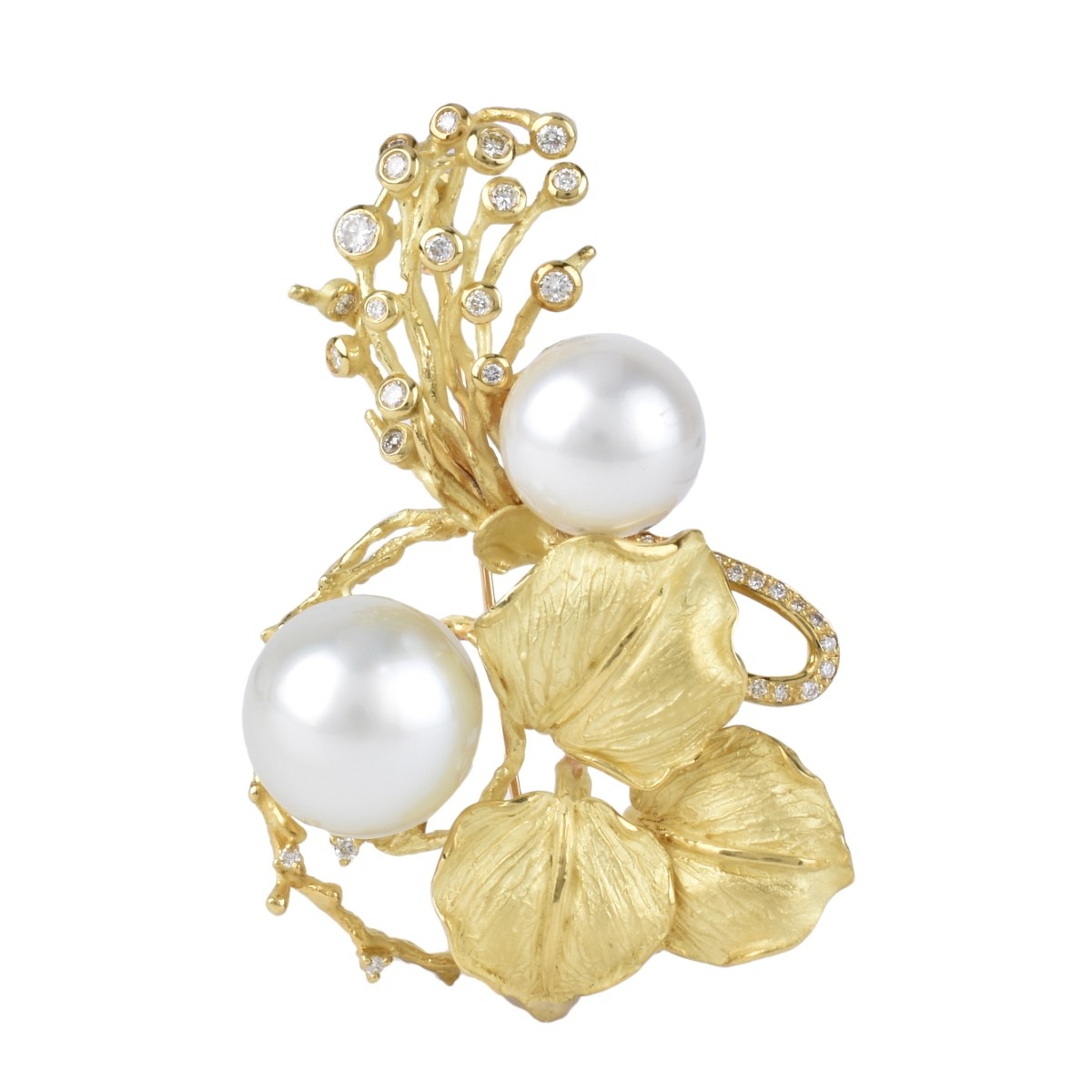 18K Gold, Pearl and Diamond Brooch