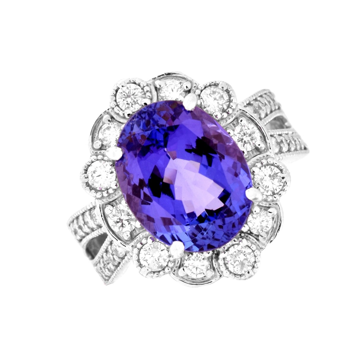 Tanzanite, Diamond and Platinum Ring