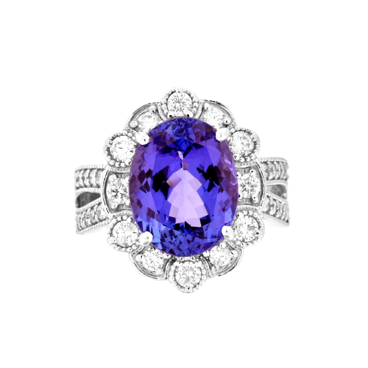 Tanzanite, Diamond and Platinum Ring