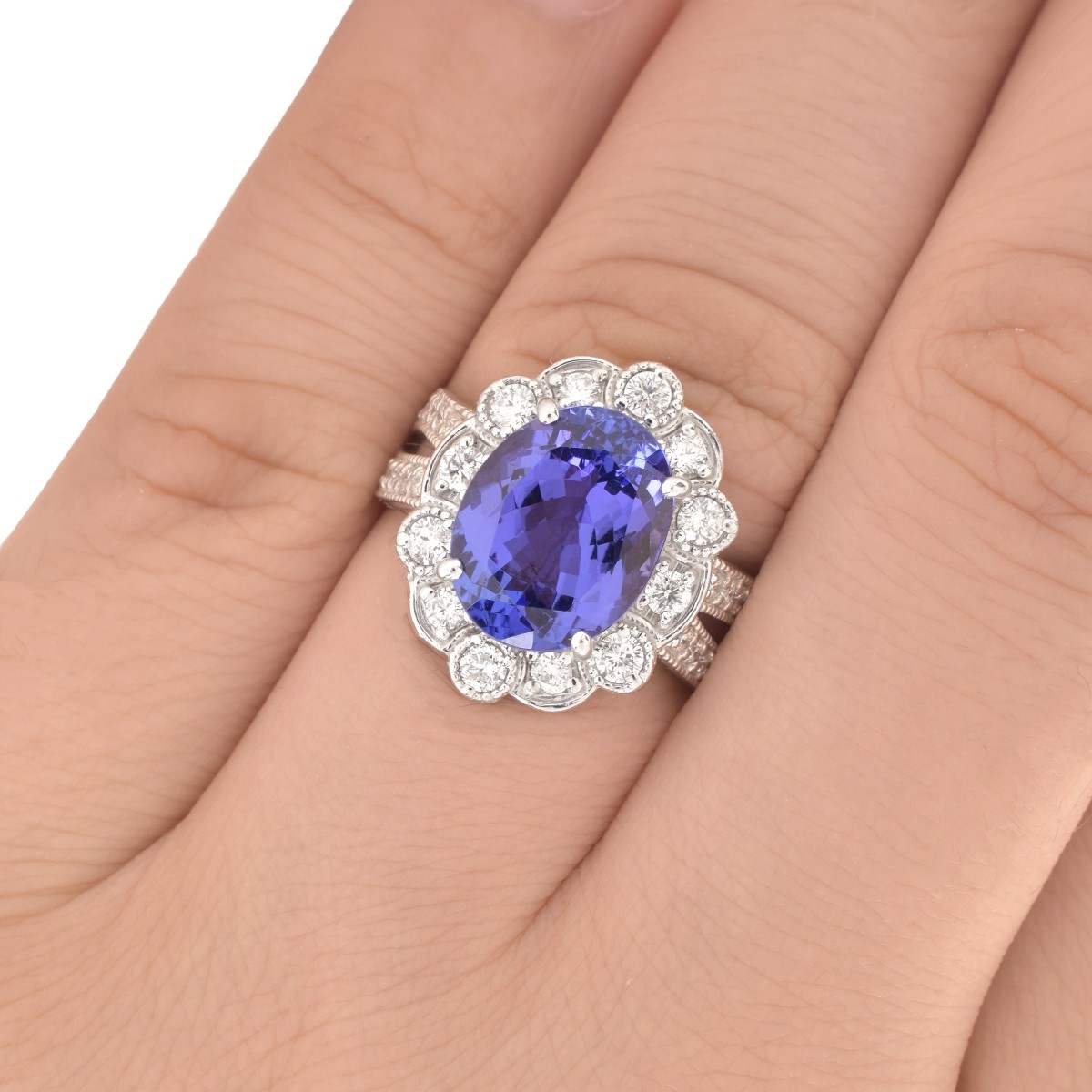 Tanzanite, Diamond and Platinum Ring