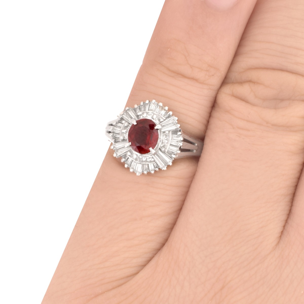 Ruby, Diamond and Platinum Ring