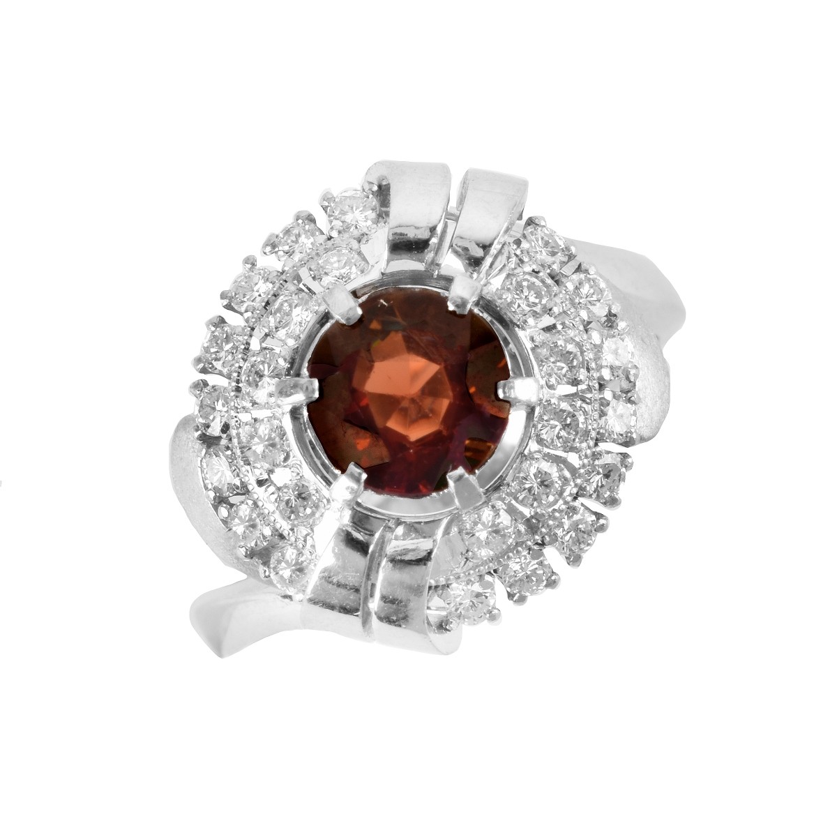 Garnet, Diamond and Platinum Ring