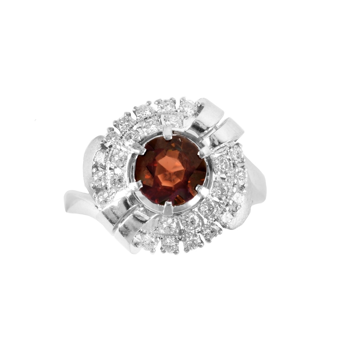 Garnet, Diamond and Platinum Ring