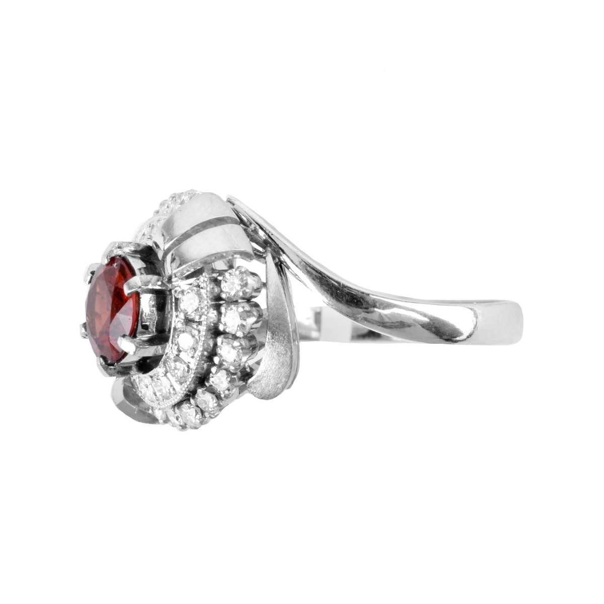 Garnet, Diamond and Platinum Ring