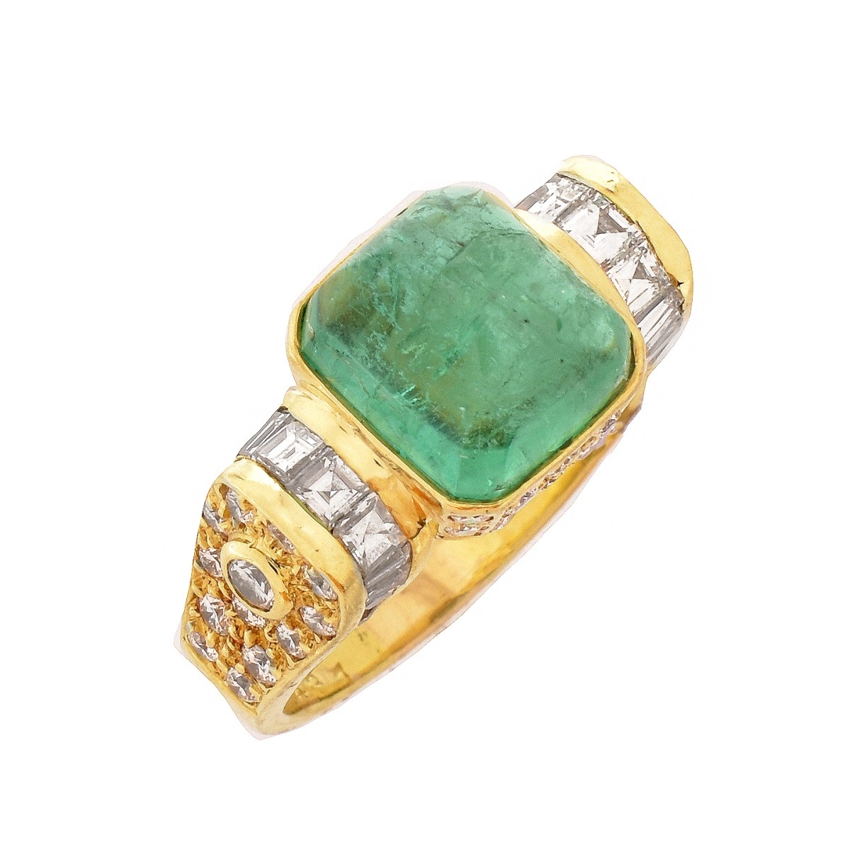Sugarloaf Emerald, Diamond, Ruby and 18K Ring