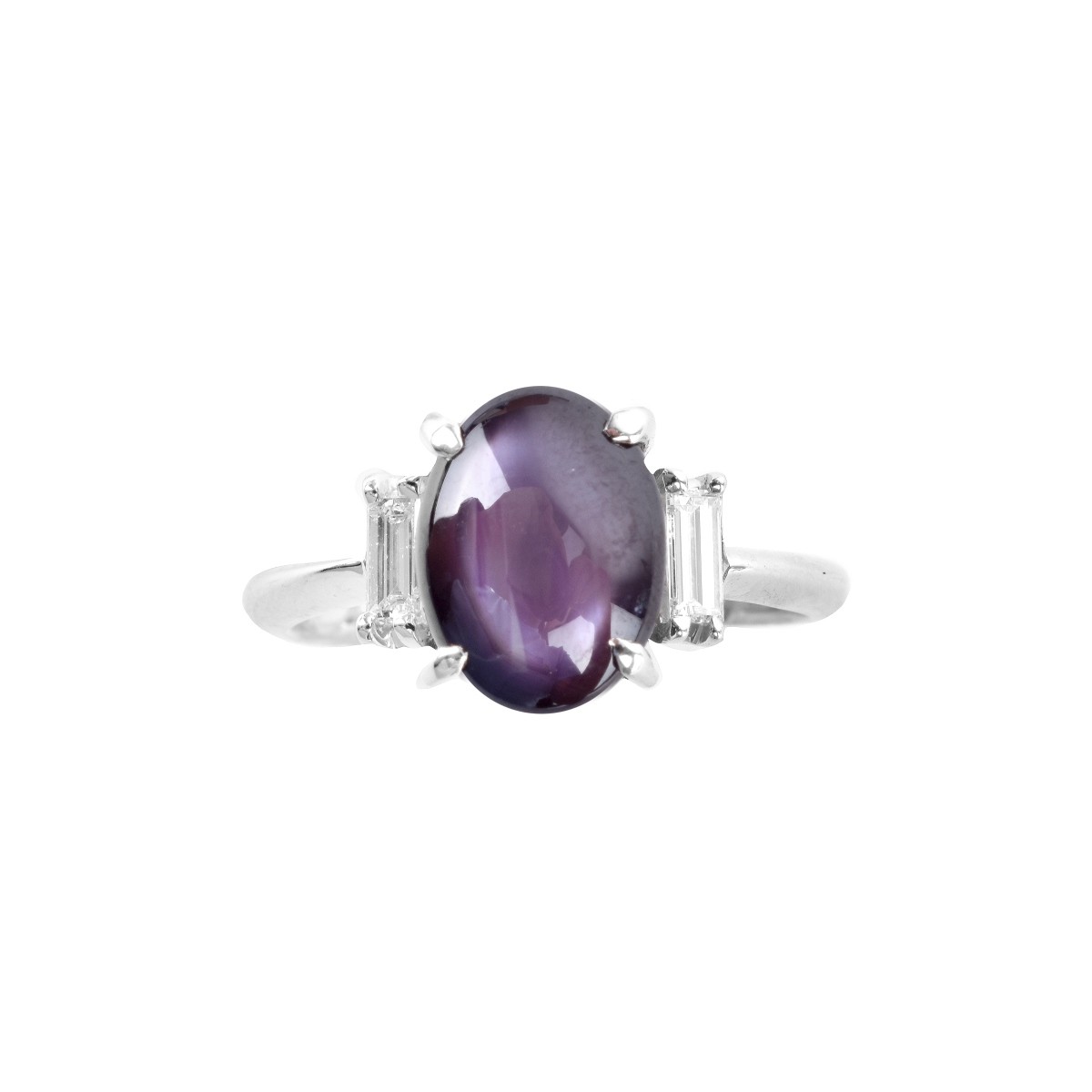 Purple Sapphire, Diamond and Platinum Ring