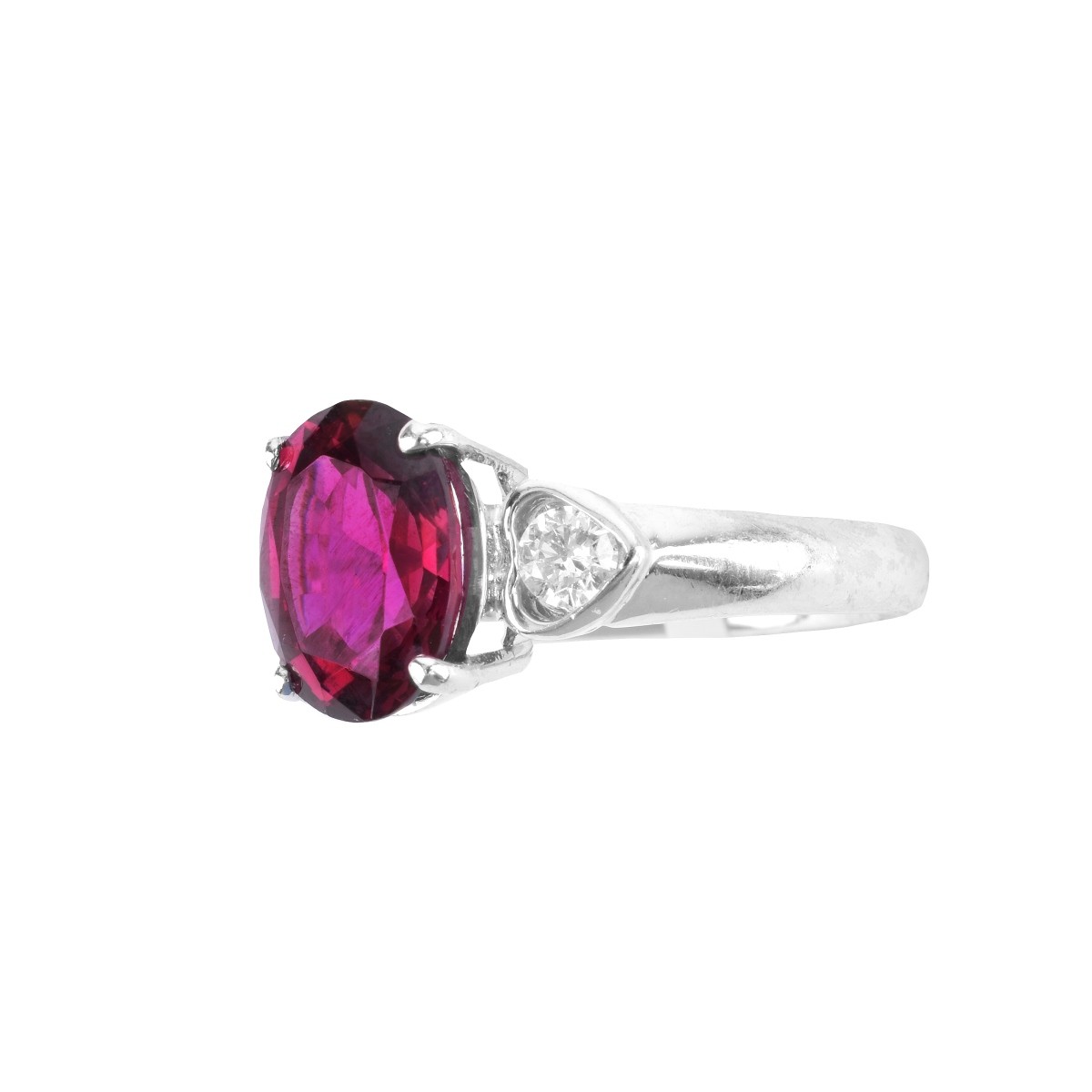 Garnet, Diamond and Platinum Ring