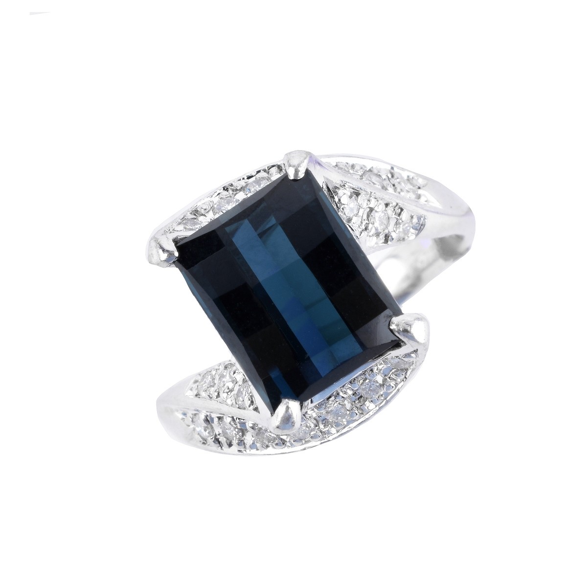 London Topaz, Diamond and Platinum Ring