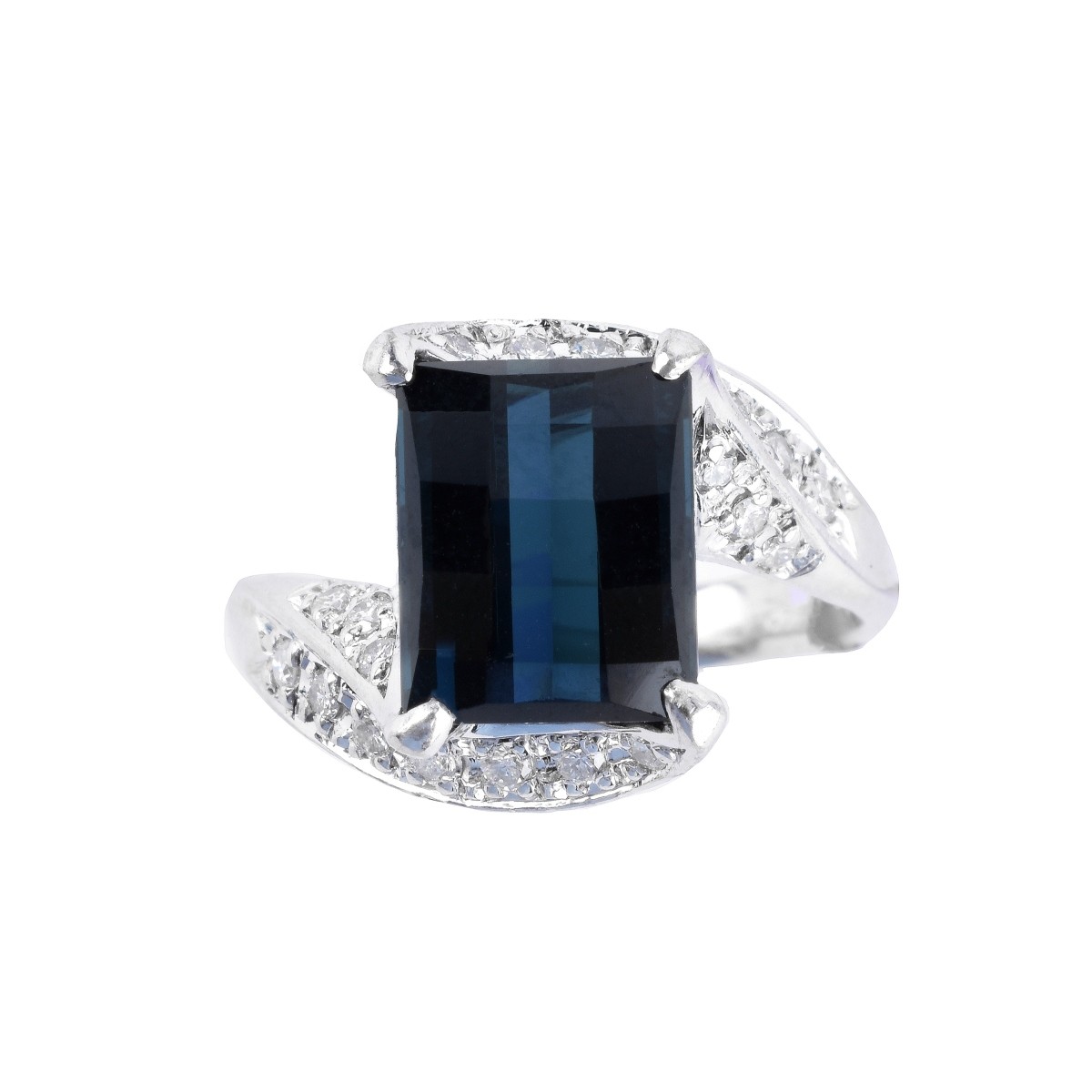 London Topaz, Diamond and Platinum Ring