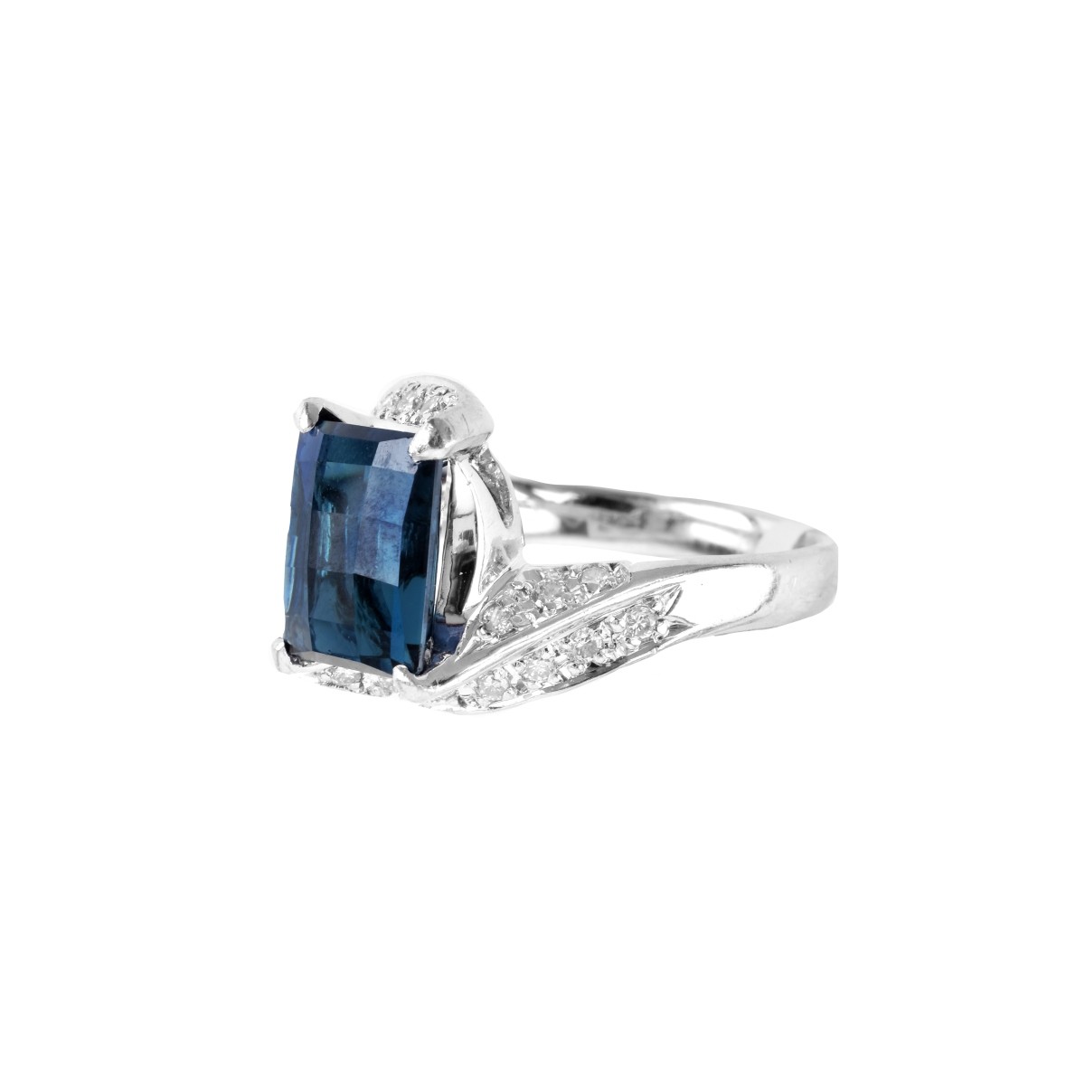 London Topaz, Diamond and Platinum Ring