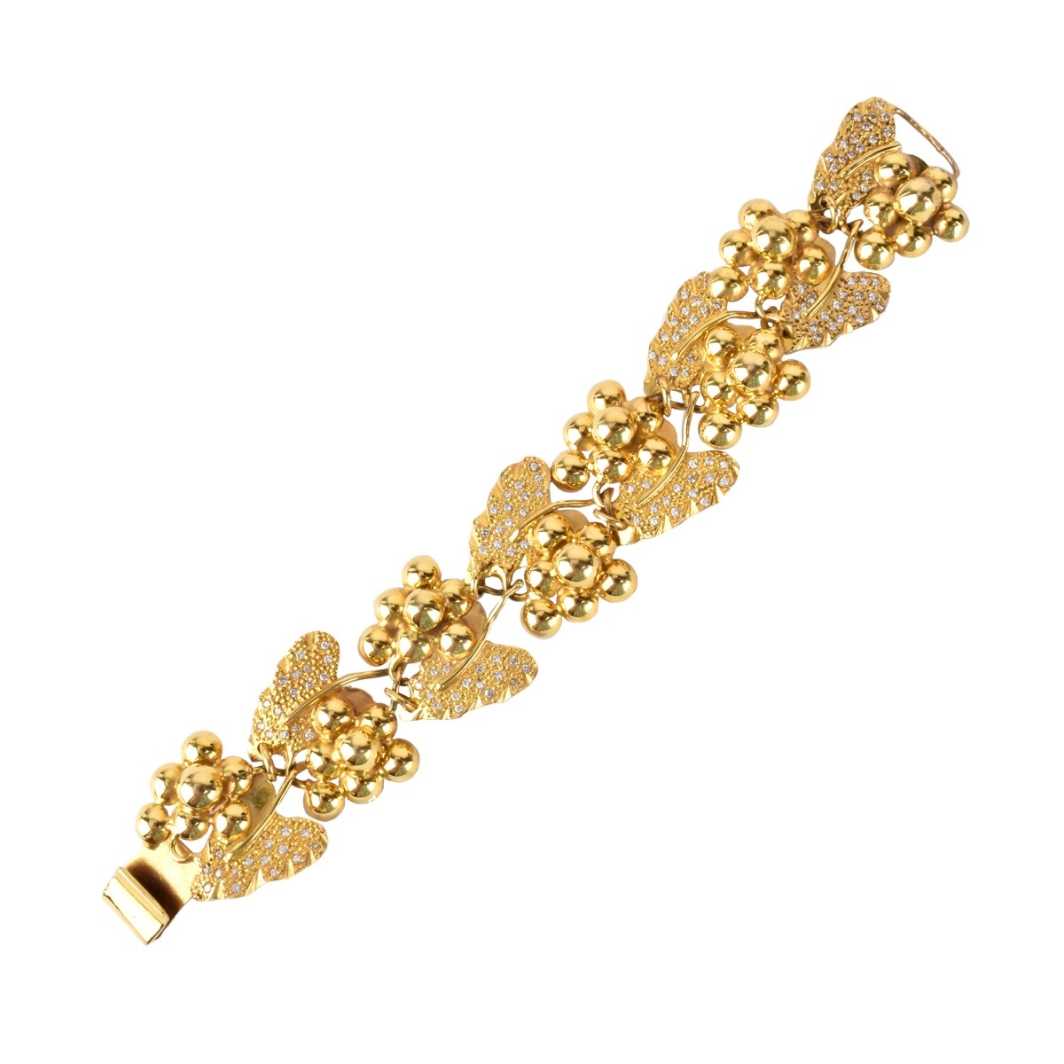 Vintage 18K Gold and Diamond Grape Vine Bracelet