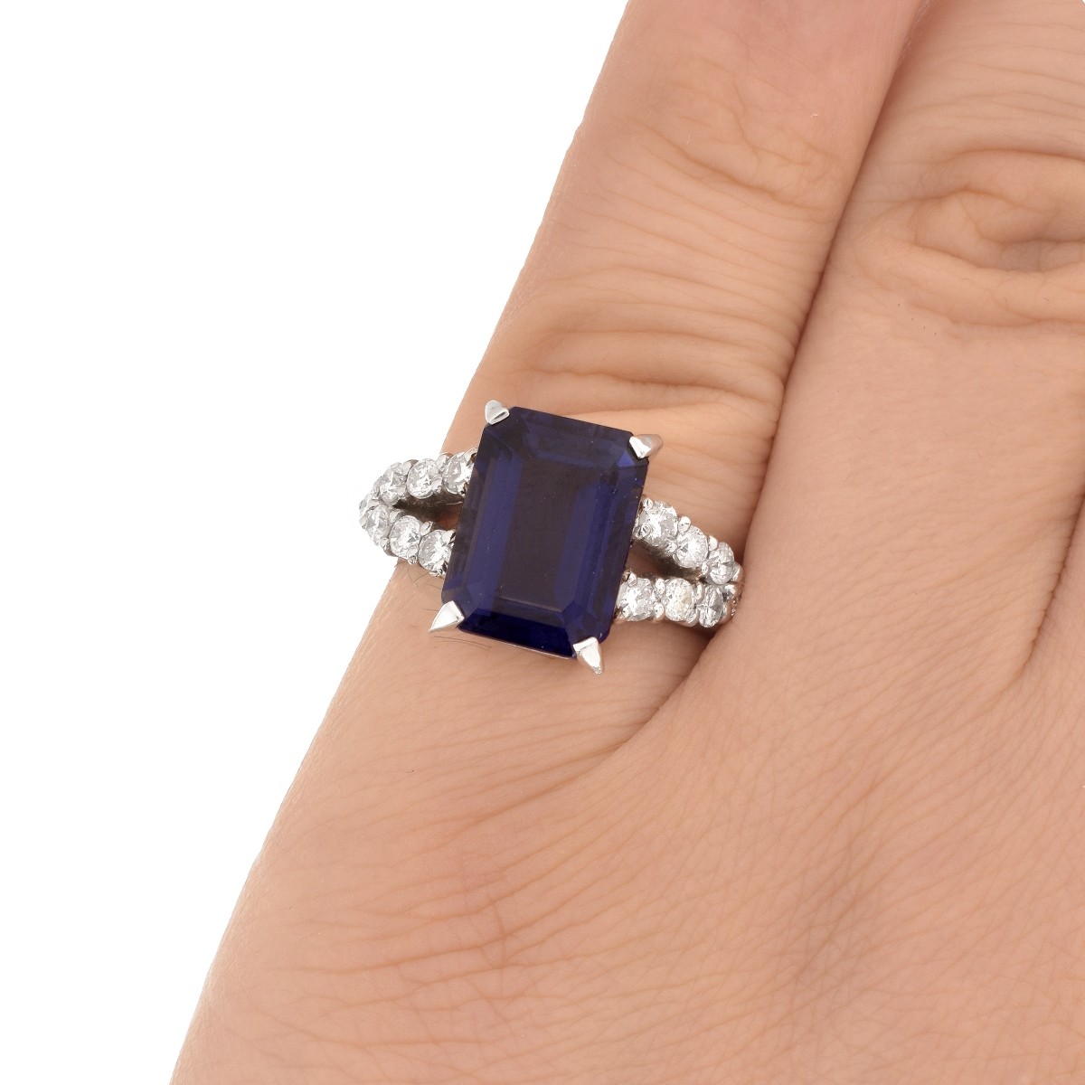 Iolite, Diamond and Platinum Ring