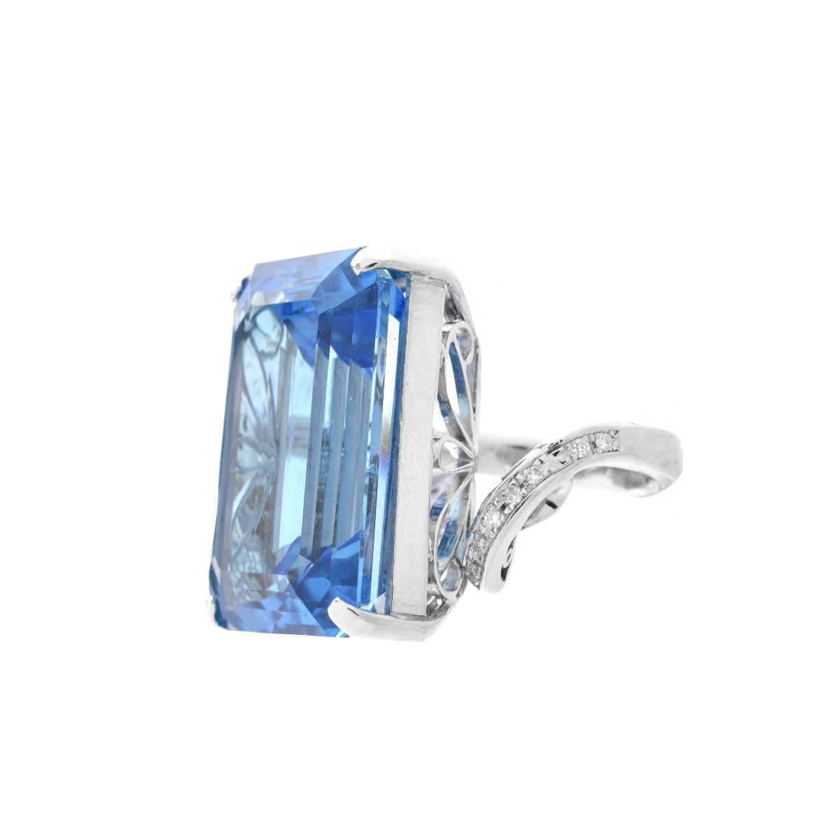 London Topaz, Diamond and Platinum Ring