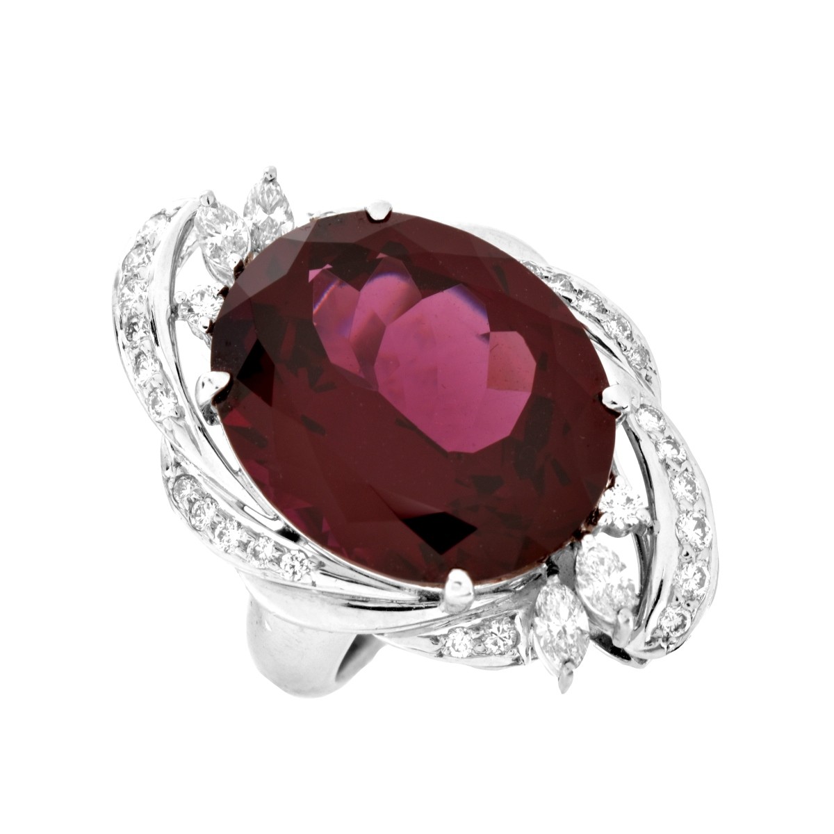 Garnet, Diamond and Platinum Ring