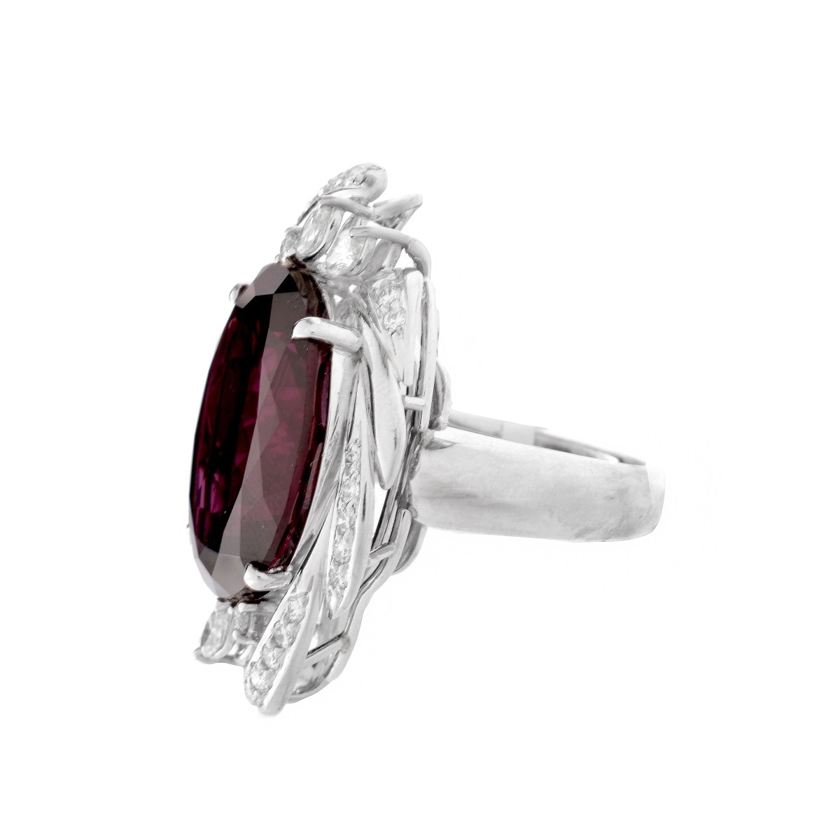 Garnet, Diamond and Platinum Ring