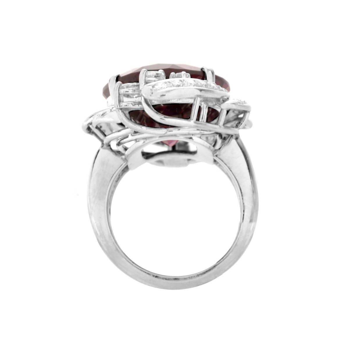 Garnet, Diamond and Platinum Ring