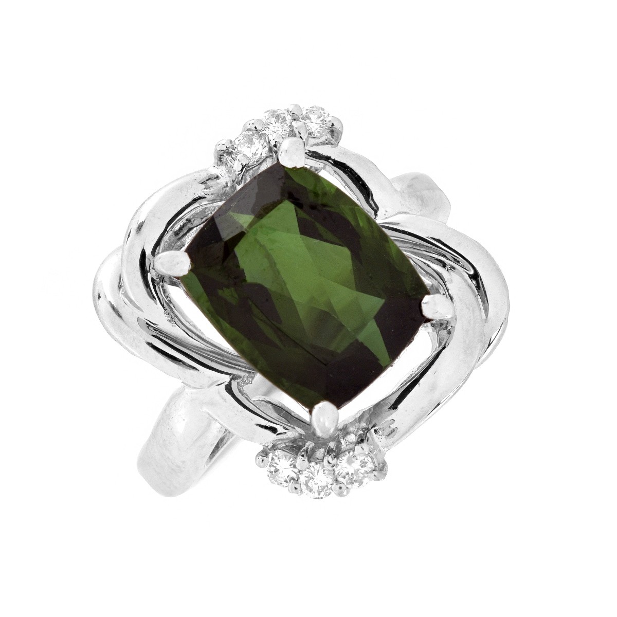 Green Tourmaline, Diamond and Platinum Ring