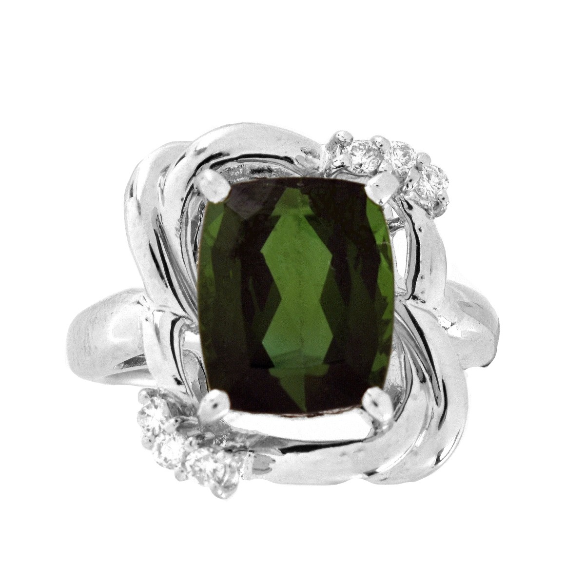 Green Tourmaline, Diamond and Platinum Ring