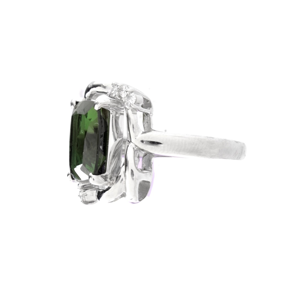 Green Tourmaline, Diamond and Platinum Ring