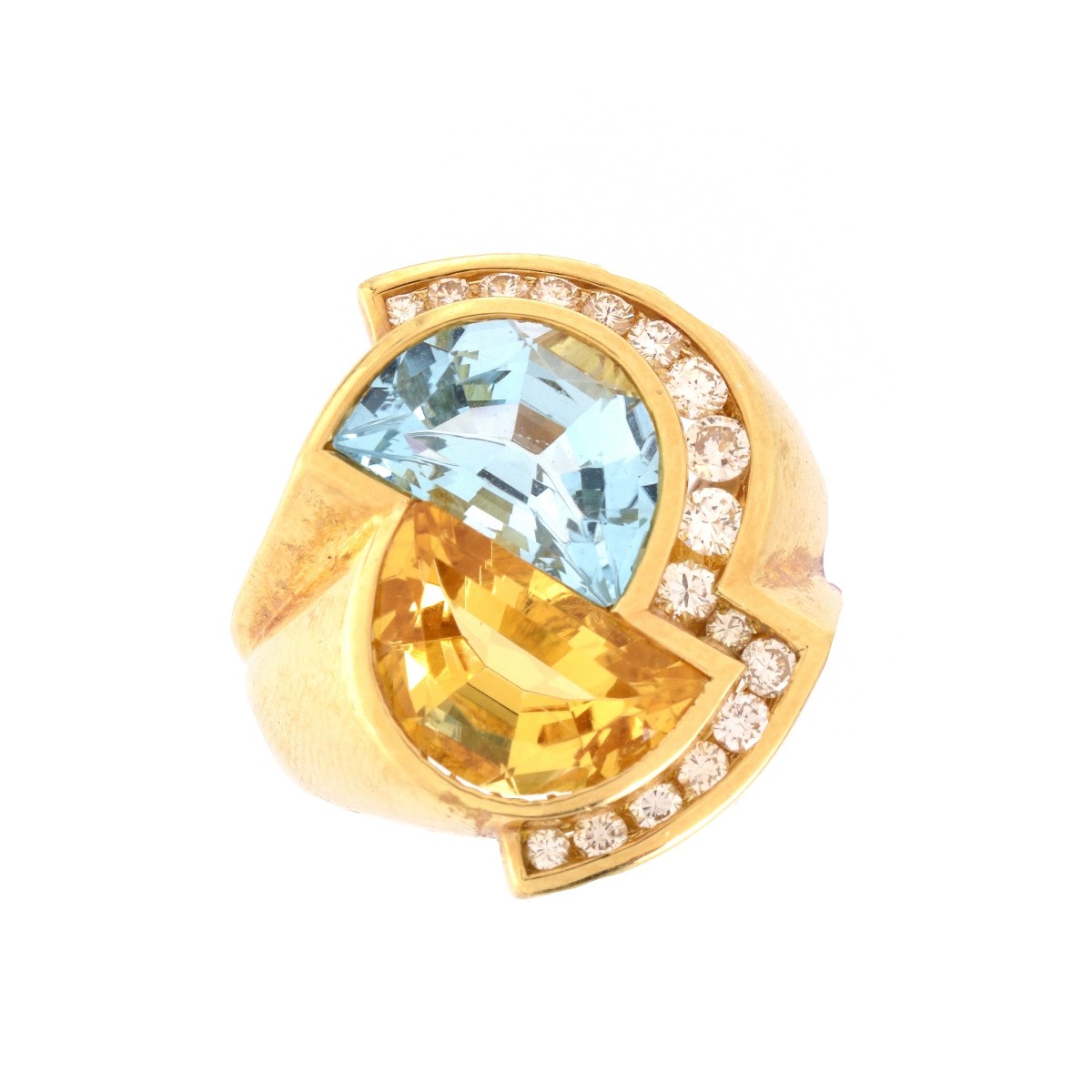 Topaz, Citrine,Diamond 18K Ring