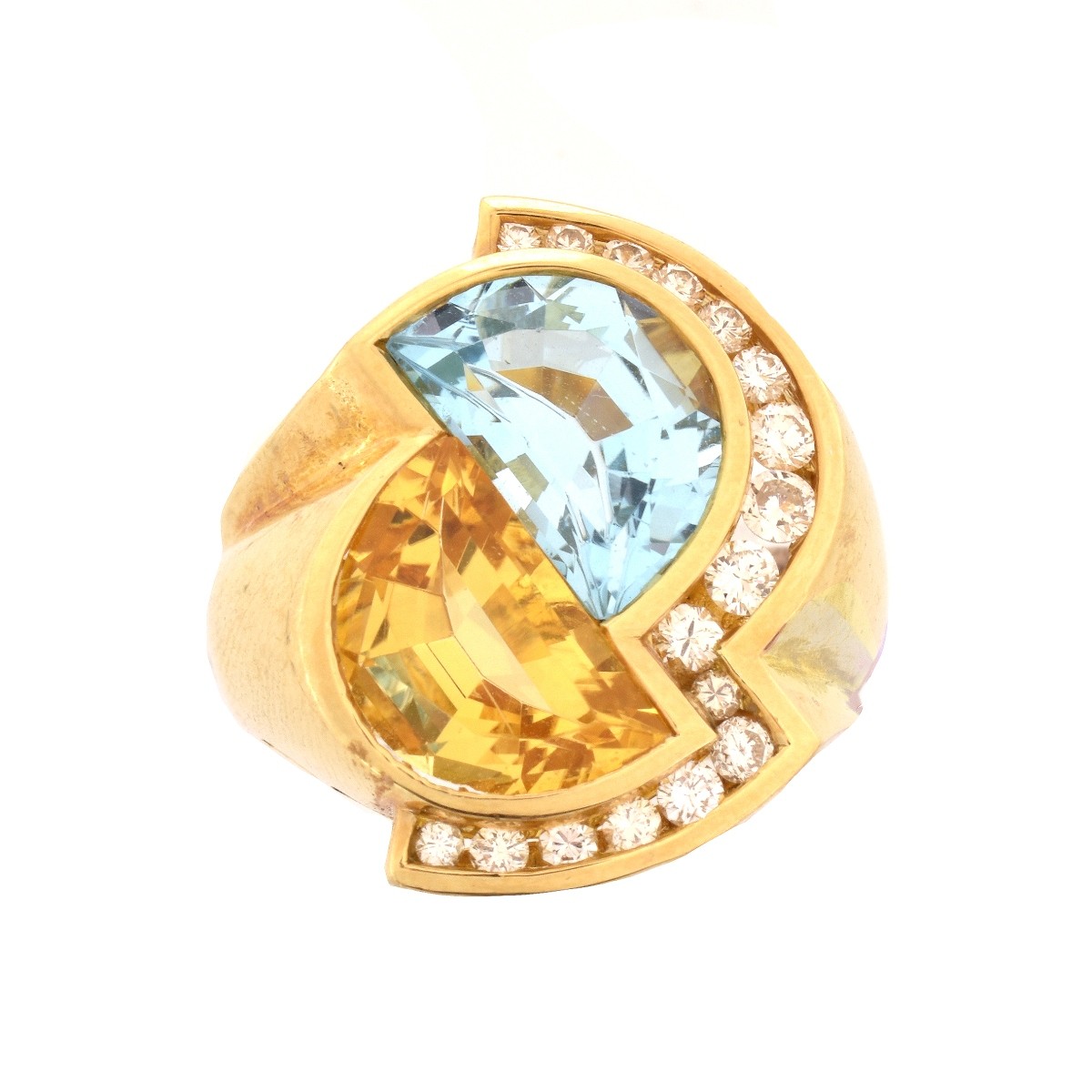 Topaz, Citrine,Diamond 18K Ring