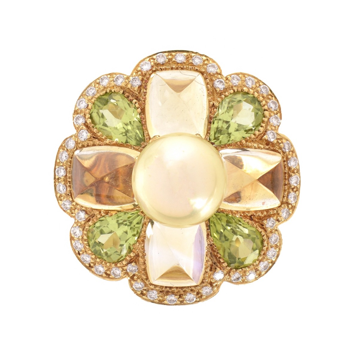 Pearl and Multi Gemstone18K Flower Ring