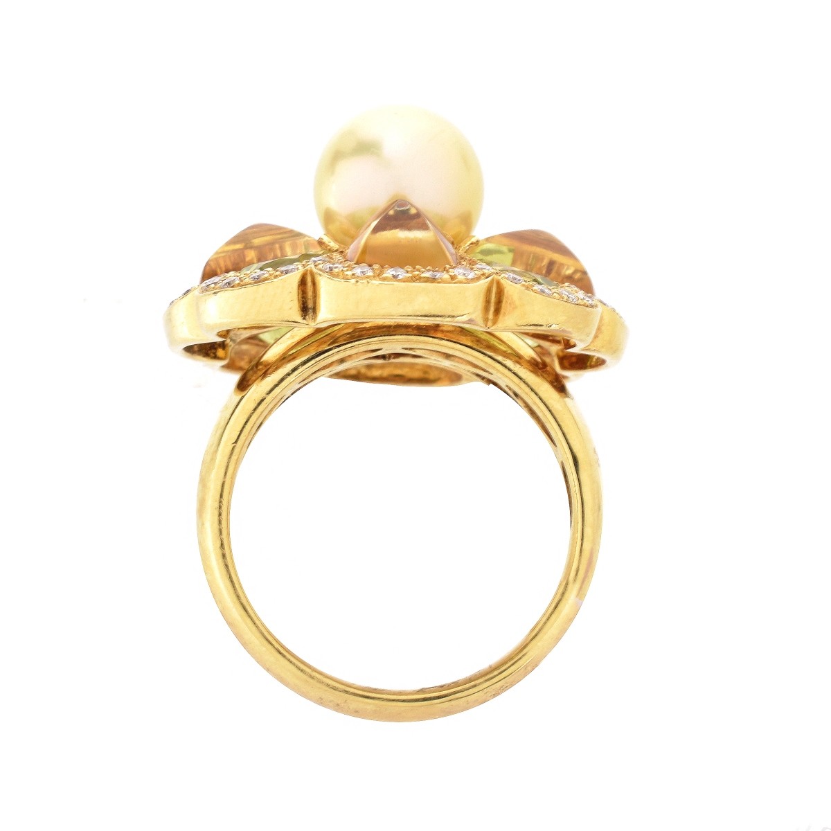 Pearl and Multi Gemstone18K Flower Ring