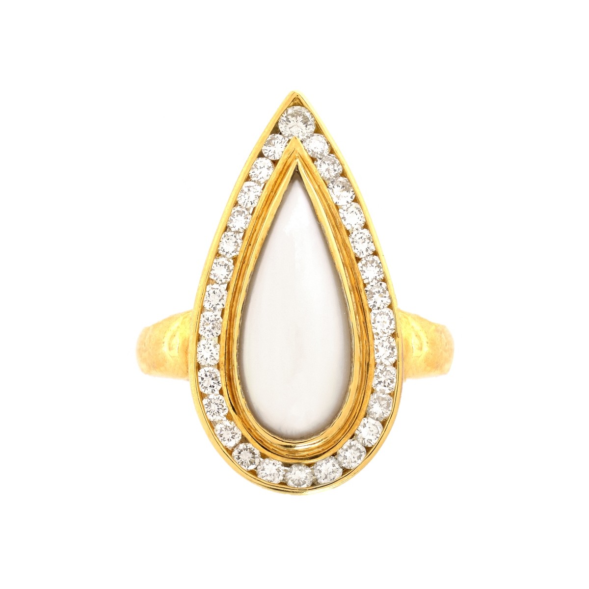 Mother Of Pearl, Diamond 18K Gold Teardrop Ring