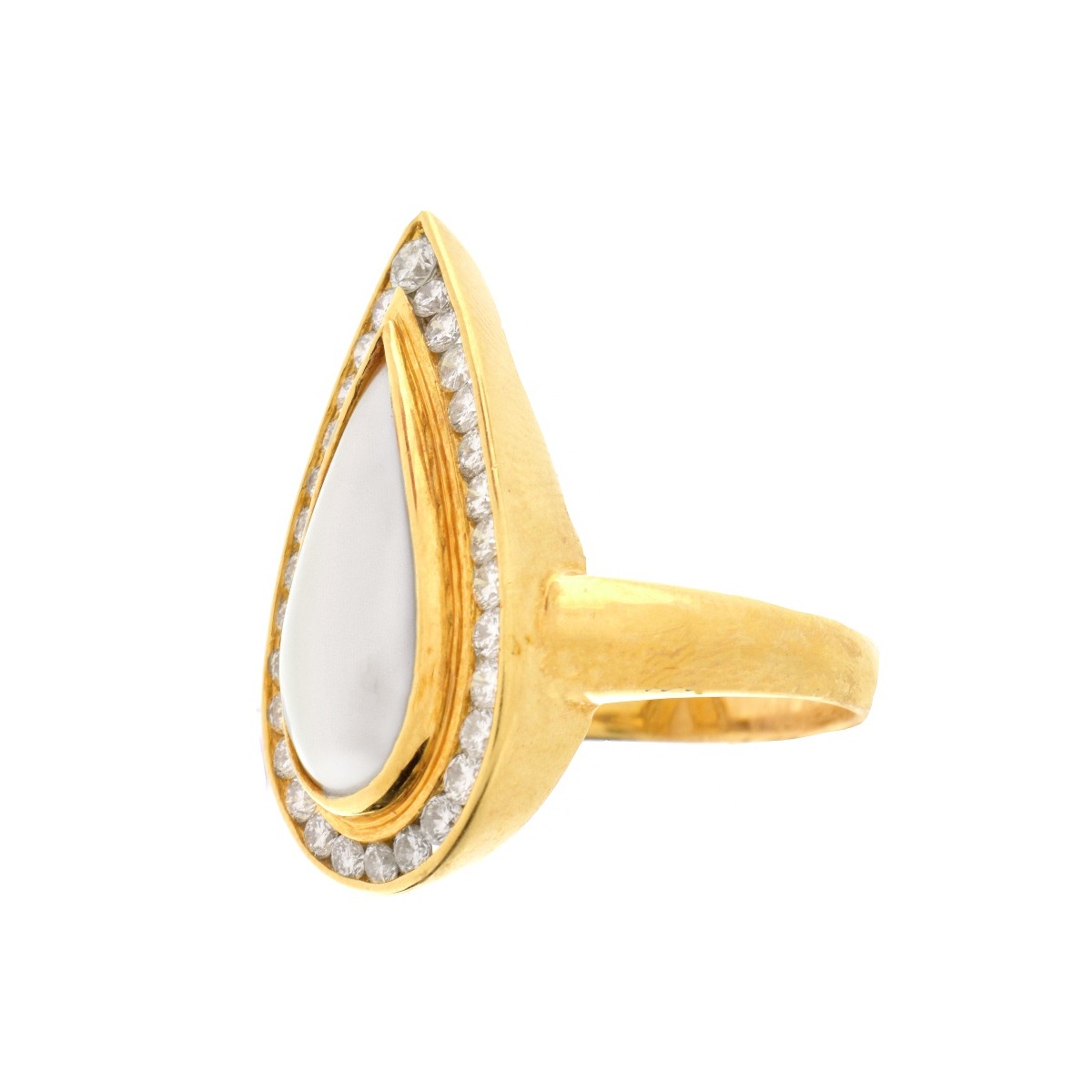 Mother Of Pearl, Diamond 18K Gold Teardrop Ring