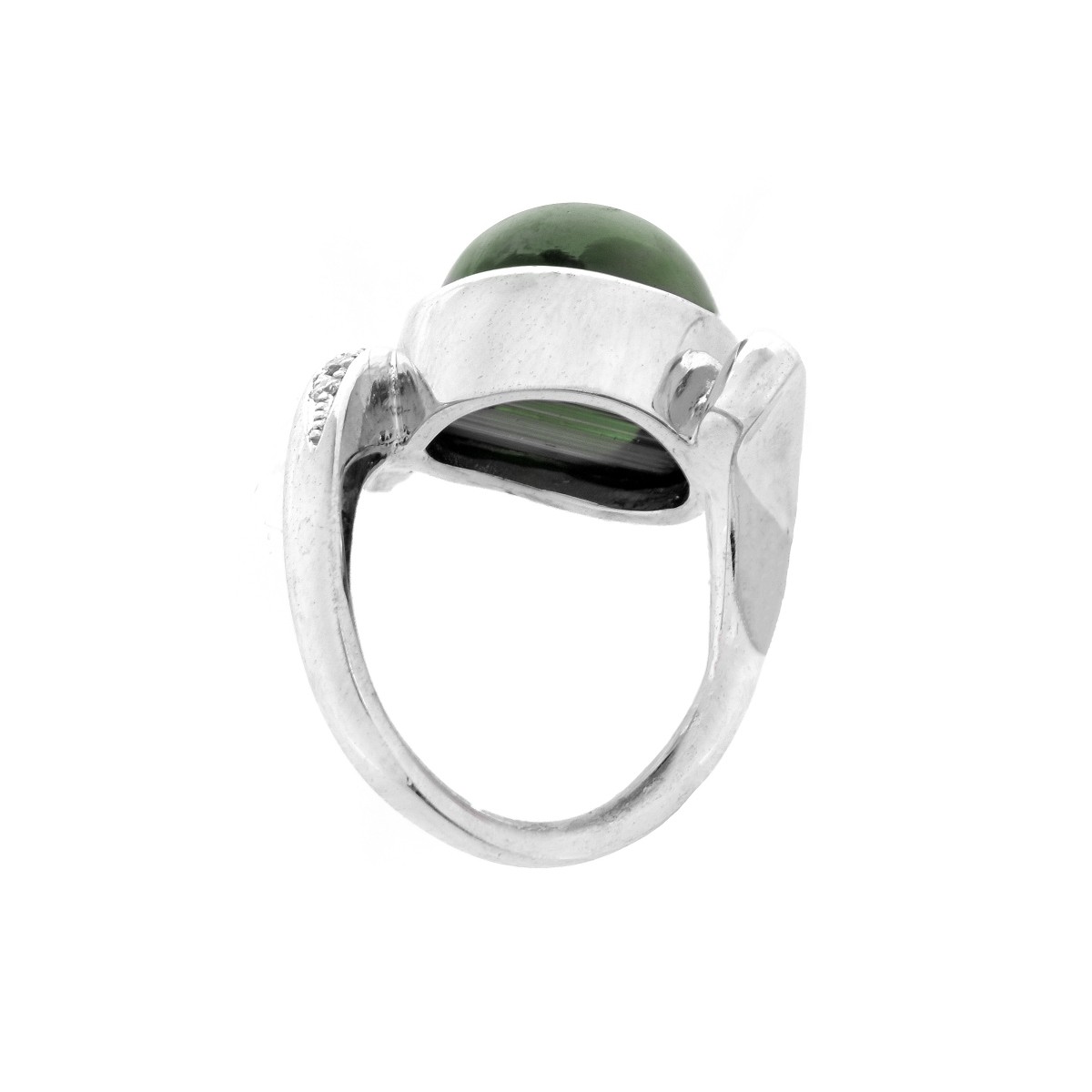 Green Tourmaline, Diamond and 18K Ring
