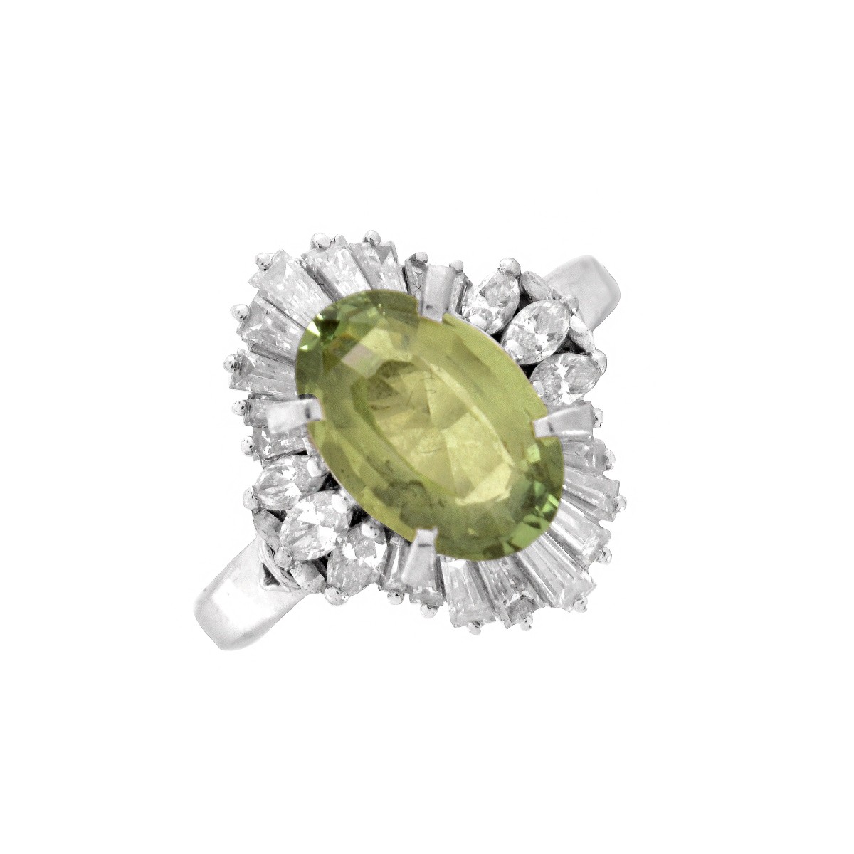 Peridot, Diamond and Platinum Ring