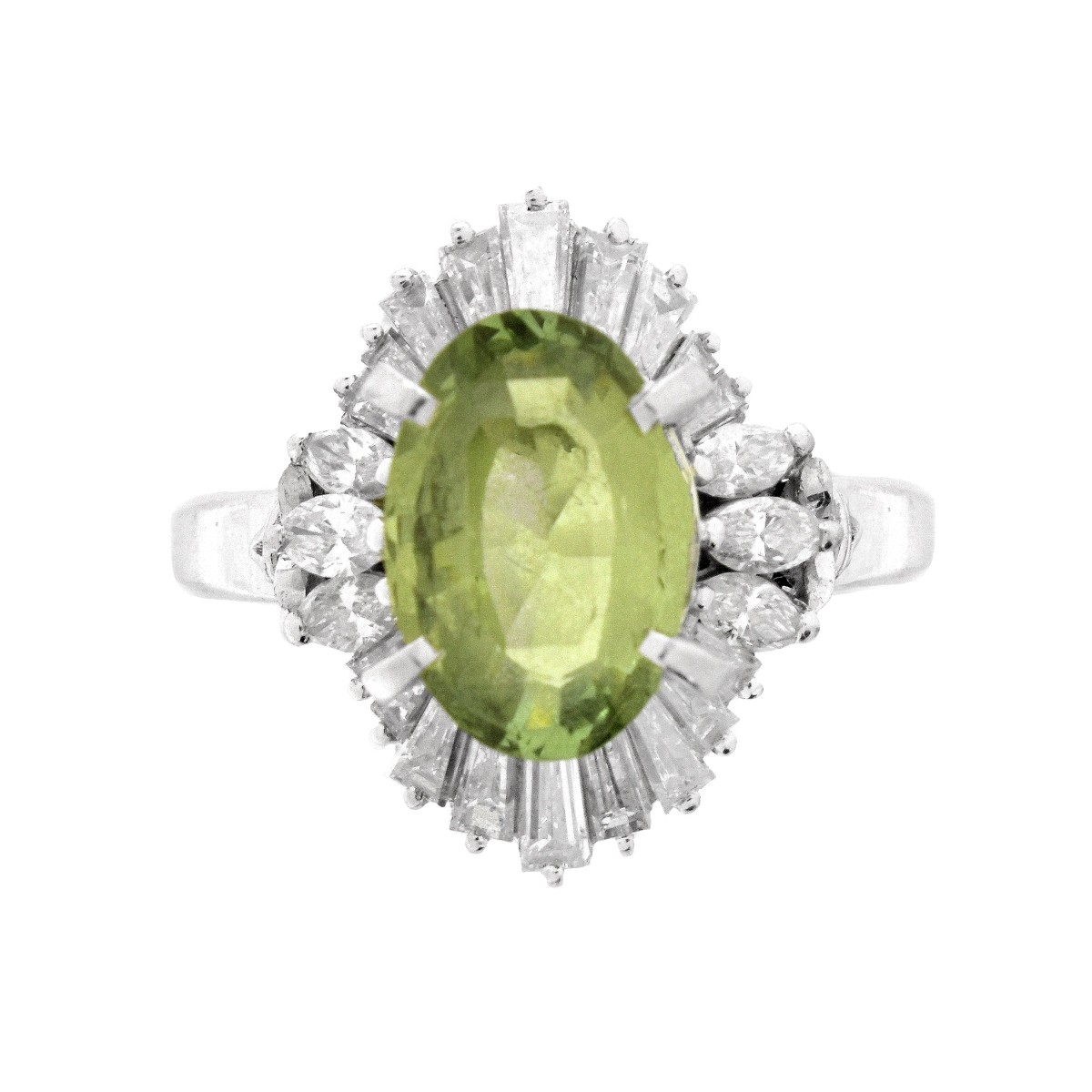 Peridot, Diamond and Platinum Ring